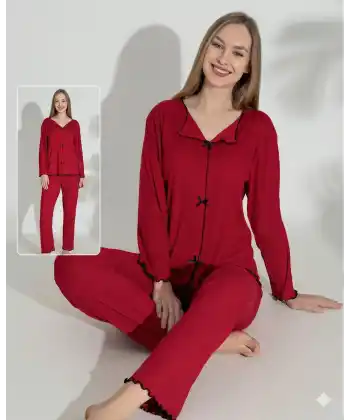 Boyraz 0613 Kadın Raporlu Uzun Kol Pijama Takımı