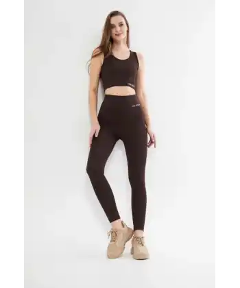 Dalgıç Croplu Taytlı Takım - Kahve