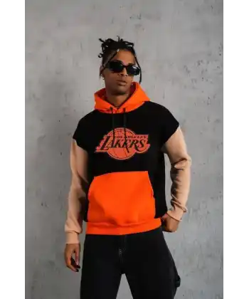 Erkek Baskılı Çok Parçalı Kapüşonlu Sweatshirt - Siyah