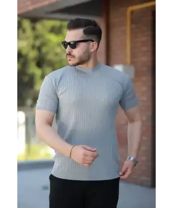 Erkek Bisiklet Yaka örgü Desenli Kısa örme Triko Kısa Kollu T-shirt