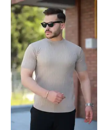 Erkek Bisiklet Yaka örgü Desenli Kısa örme Triko Kısa Kollu T-shirt