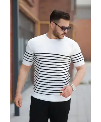 Erkek çizgi Desenli Bisiklet Yaka Kısa Kollu T-sihrt