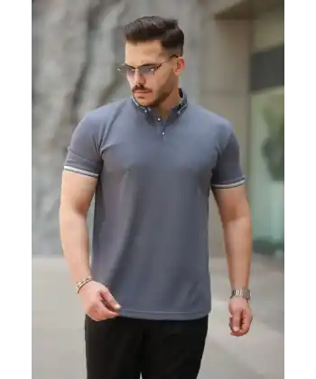 Erkek Düğmeli Yaka Waffle Kumaş Kısa Kollu Tişört