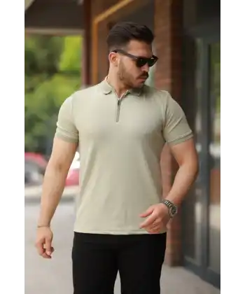Erkek Fermuarlı Yaka Kısa Kollu Tişört