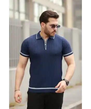 Erkek Fermuarlı Yakalı Kısa Kollu T-shirt