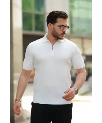 Erkek Fermuarlı Yakalı Kısa Kollu Tshirt