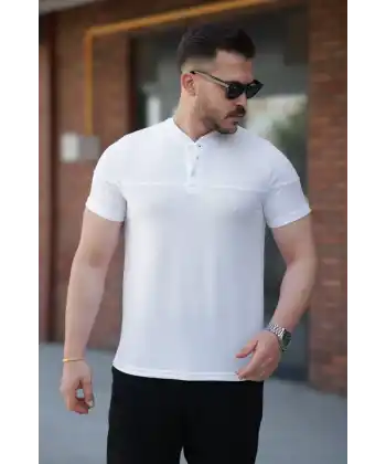 Erkek Hakim Yakalı Kısa Kollu Pamuklu T-shirt