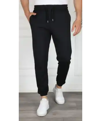 Erkek Jogger Eşofman Altı Rahat Kalıp, Cepli, Lastikli Paça, Günlük Spor Pantolon - Siyah