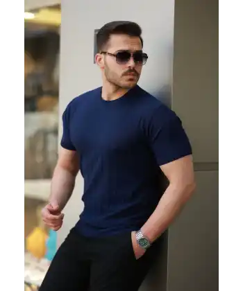 Erkek Kısa Kollu Bisiklet Yaka çizgili Triko Tişört