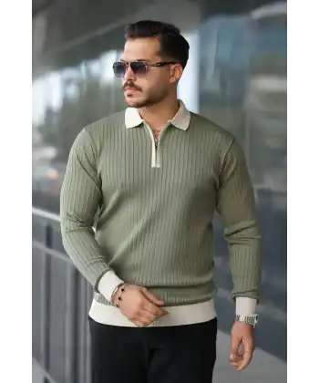 Erkek Kol Ve Yaka Detaylı Uzun Kollu Triko