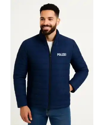 Erkek Mikro Su İtici Kapitone Baskılı Astarlı Fermuarlı Bomber Mont - Lacivert