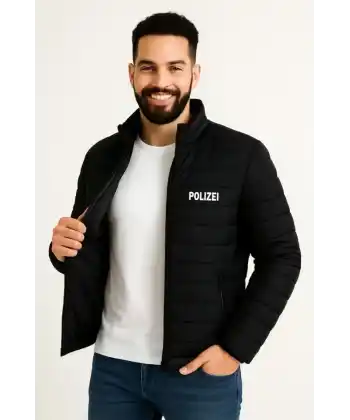 Erkek Mikro Su İtici Kapitone Baskılı Astarlı Fermuarlı Bomber Mont - Siyah