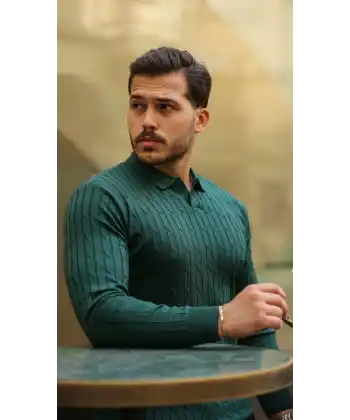 Erkek Saç örgü Desen Uzun Kollu Triko