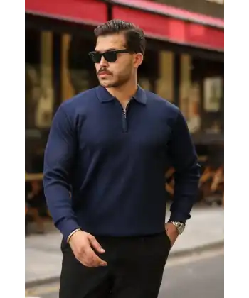 Erkek Selanik örme Yakalı Uzun Kollu Triko