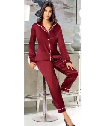 Freshness 2045 Saten Gömlek Yaka Patlı Pijama Takımı