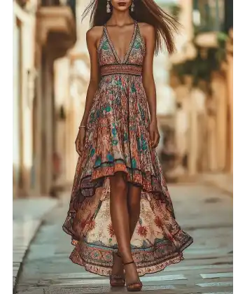 Kadın Askılı Derin Göğüs Detaylı Asimetrik Detaylı Süprem Elbise