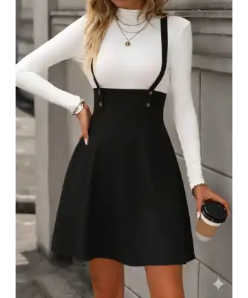 Kadın Askılı Düğmeli Mini Süet Elbise