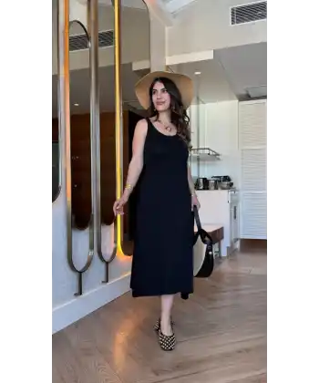 Kadın Askılı Yuvarlak Yakalı Viskon Elbise