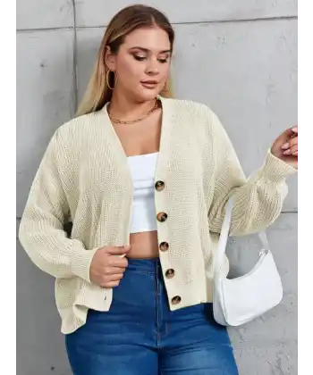 Kadın Beş Düğme Büyük Beden Triko Hırka