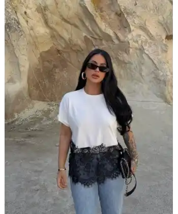 Kadın Dantelli Modal Kumaş Bluz