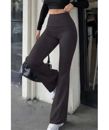 Kadın Geniş Korsaj Bel Detaylı Paçaya Doğru Geniş Yüksek Bel Dalgıç Pantolon
