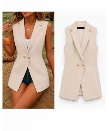 Kadın Gold Düğmeli Blazer Yaka Ceket