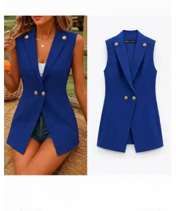 Kadın Gold Düğmeli Blazer Yaka Ceket