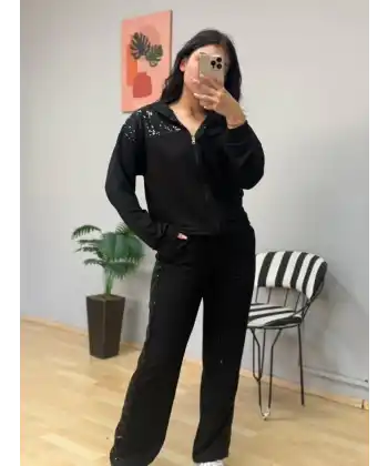 Kadın Iki Iplik Kumaş Pul Ve Fermuar Detaylı Ikili Takım