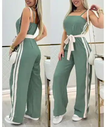 Kadın Ip Askılı Straplez Belden Kuşaklı Viskon Iki Iplik Tulum