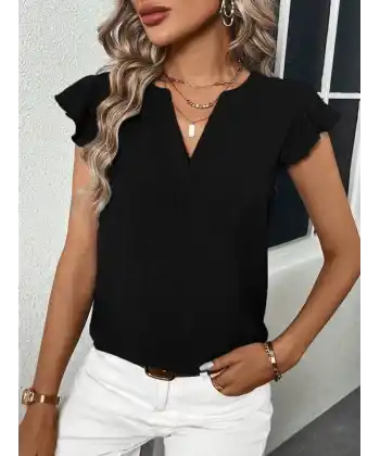 Kadın Kısa Kelebek Kollu V Yakalı Bluz