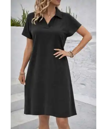 Kadın Kısa Kollu V Yaka Aerobin Kumaş Diz üstü Elbise