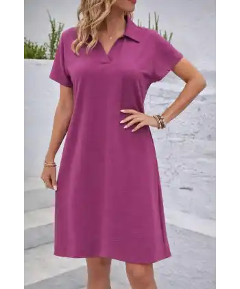 Kadın Kısa Kollu V Yaka Aerobin Kumaş Diz üstü Elbise