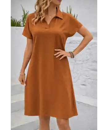 Kadın Kısa Kollu V Yaka Aerobin Kumaş Diz üstü Elbise