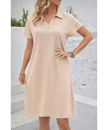 Kadın Kısa Kollu V Yaka Aerobin Kumaş Diz üstü Elbise