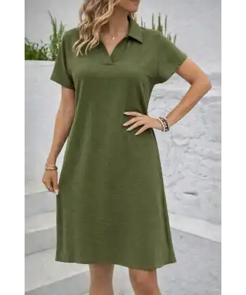 Kadın Kısa Kollu V Yaka Aerobin Kumaş Diz üstü Elbise