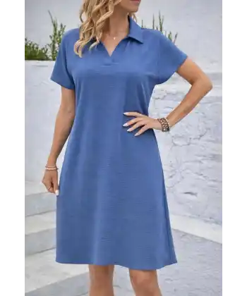 Kadın Kısa Kollu V Yaka Aerobin Kumaş Diz üstü Elbise