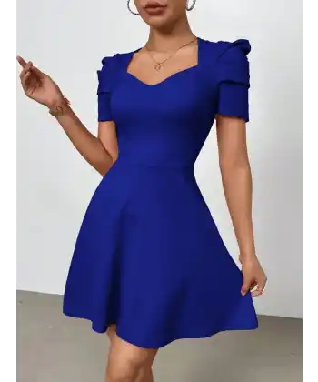 Kadın Kısa Kollu V Yakalı Kiloş Mini Ithal Krep Elbise