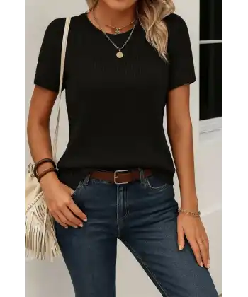 Kadın Kısa Kollu Yaka Detay Triko Bluz