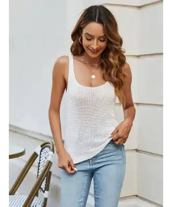 Kadın Kolsuz U Yaka Askılı Triko Bluz