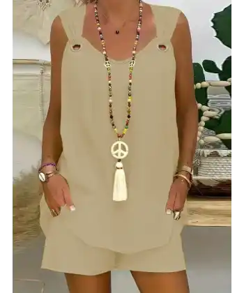 Kadın Kolsuz V Yaka Kuş Gözü Detay Bluz Short Aerobin Ikili Takım