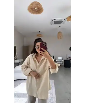 Kadın Tek Cepli Over Size Ketem Gömlek