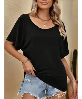 Kadın Tek Omuzu Açık Kısa Kollu Salaş Viskon Bluz