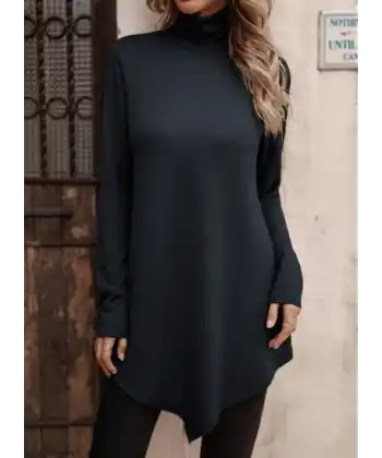 Kadın Uzun Kollu Balıkçı Yaka Asimetrik Kesim Detaylı Antrasit Yün Viskon Bluz