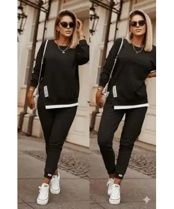 Kadın Uzun Kollu Bisiklet Yaka Yandan Fermuarlı Viskon Iki Iplik Bluz Ve Pantolon Ikili Takım