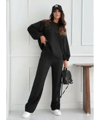 Kadın Uzun Kollu Geniş Kesim Modal Bluz Ve Pantolon Ikili Takım