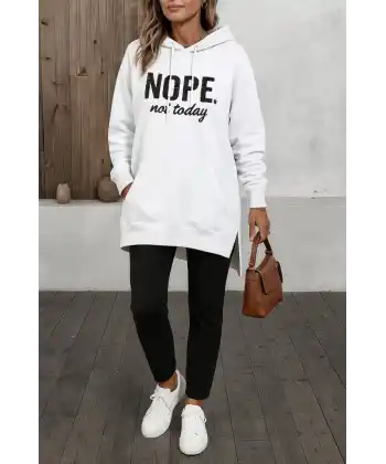 Kadın Uzun Kollu Kapşonlu Bağcıklı Viskon Iki Iplik Sweat