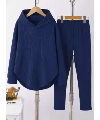 Kadın Uzun Kollu Kapşonlu Meloni Bluz Ve Pantolon Ikili Takım