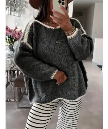 Kadın Uzun Kollu Kayık Yaka Triko Bluz