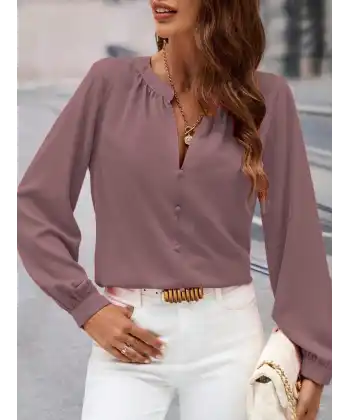 Kadın Uzun Kollu önden Düğmeli Hakim Yaka Ithal Krep Bluz