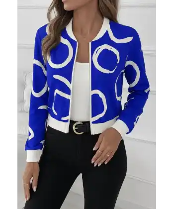 Kadın Uzun Kollu önden Fermuarlı Kısa şardonlu Dalgıç Ceket